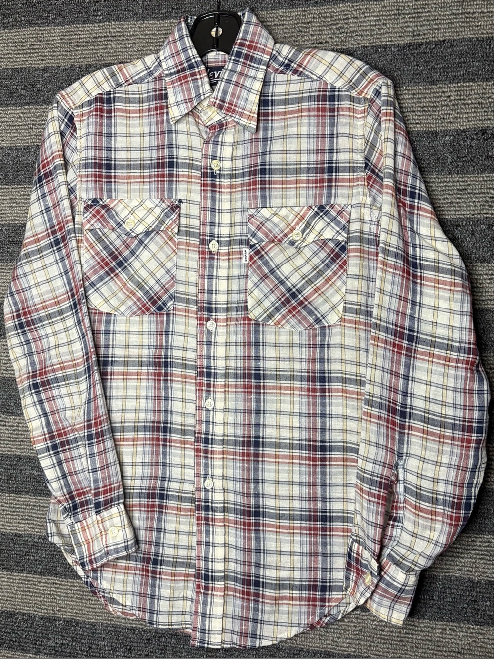 Vintage 80’s Levi's White, Red & Blue Plaid Western Style Button Up Shirt Small